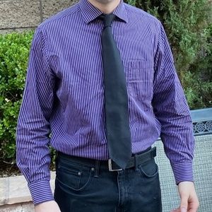 Saks Fifth Ave Men’s Button Down Long Sleeve Shirt Size L Purple Stripe Loose